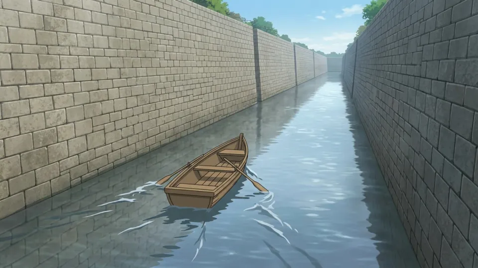 運河をゆっくりと進むボート