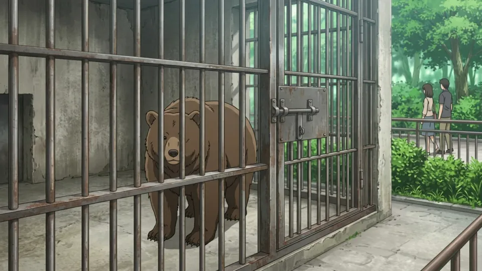 金属の檻の中にいる捕らえられた動物