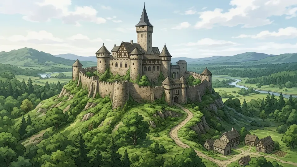 丘の上に建つ歴史的な城の風景
