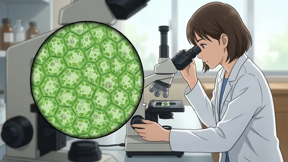 顕微鏡で観察される植物の細胞構造