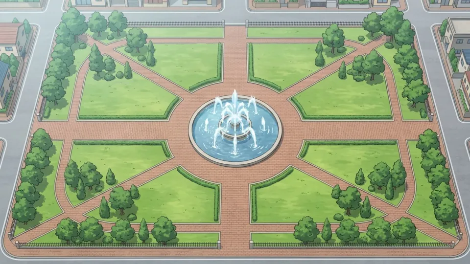 公園の中央にある噴水
