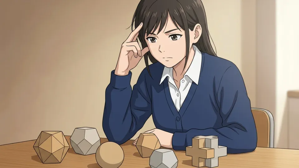 机の前で深く思考する女性