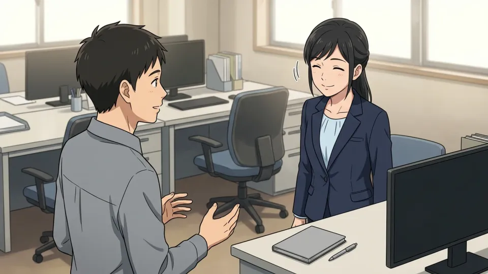 同僚の頼みを笑顔で快諾する人物