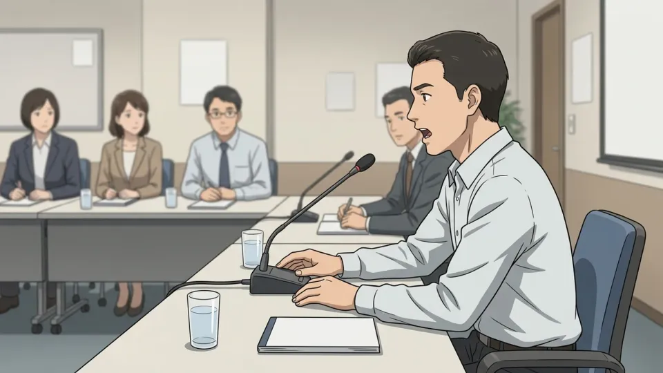 会議の冒頭で挨拶をする議長