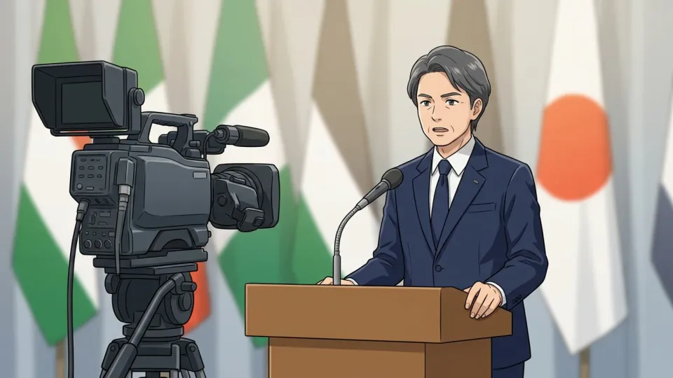 テレビで演説を行うドイツの首相。