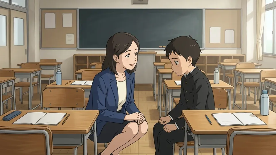 生徒に優しく接する教師