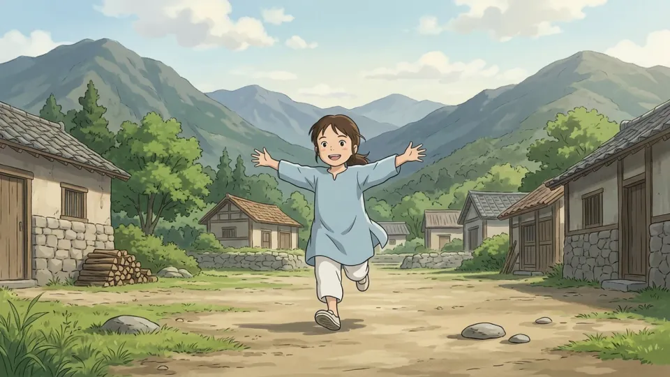 山あいの村で遊ぶ子供