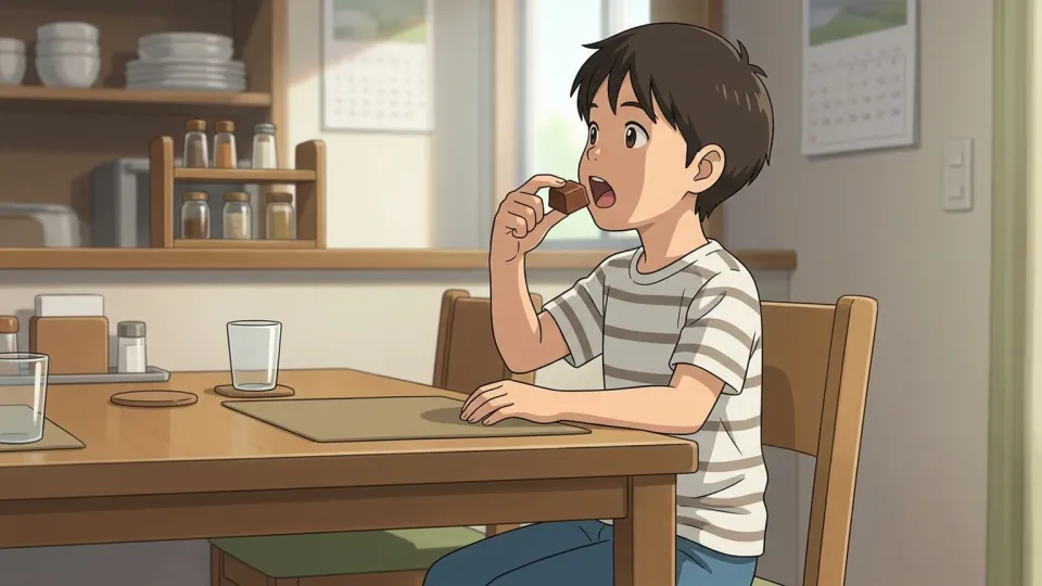 夕食後にチョコレートを食べる子供