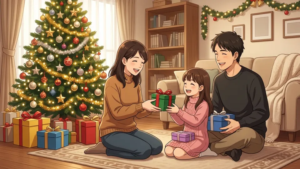 家族が集まってクリスマスを祝っている様子