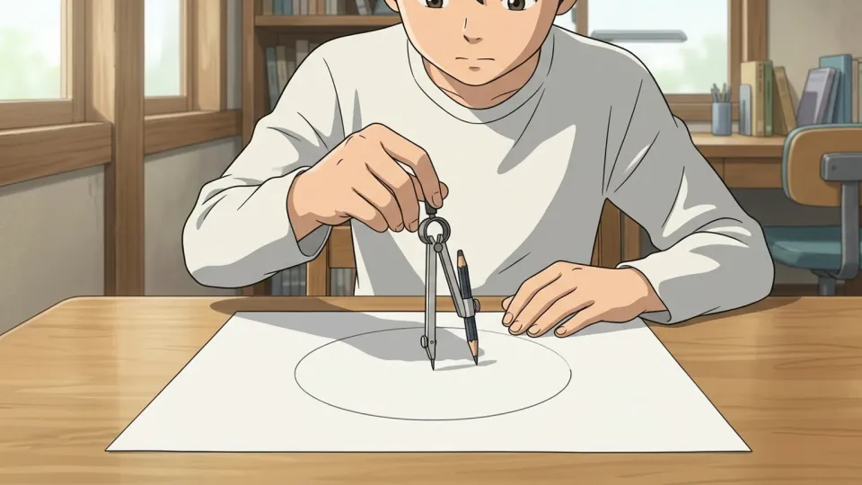 紙に円を描く生徒