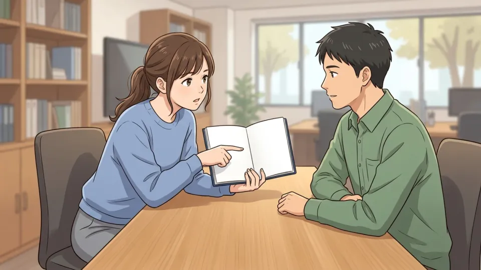 会社の方針について説明を求めている女性