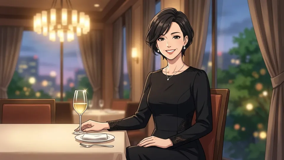 上品な黒のドレスを着た女性