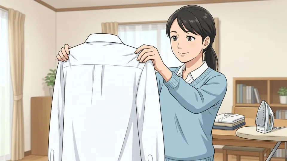 パーティーのために清潔なシャツを着る女性