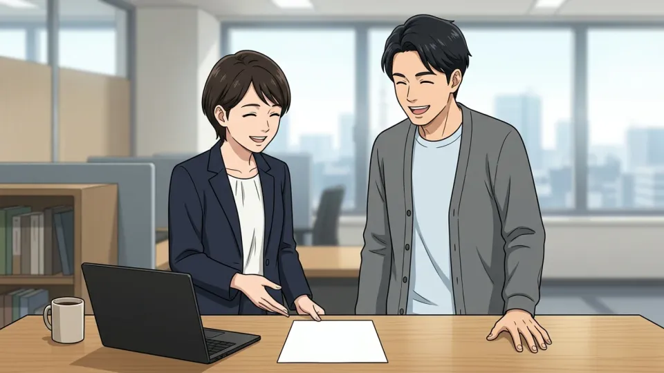 オフィスで一緒に働く同僚のイラスト
