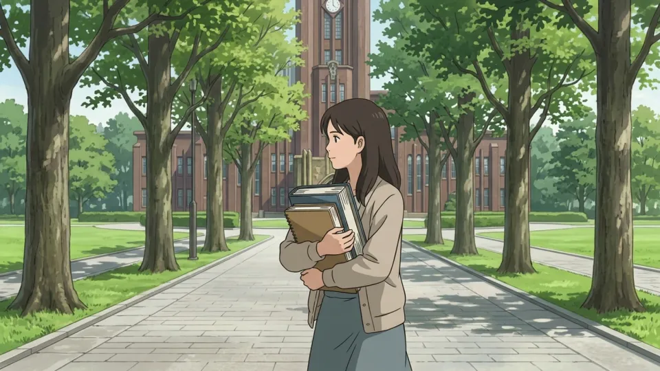 大学へ向かって歩く学生