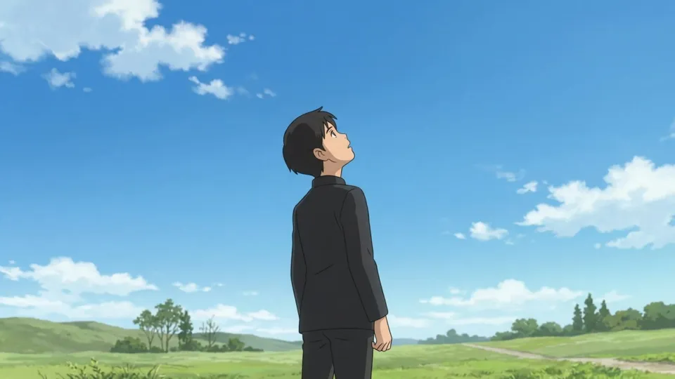 青い空を見上げる人