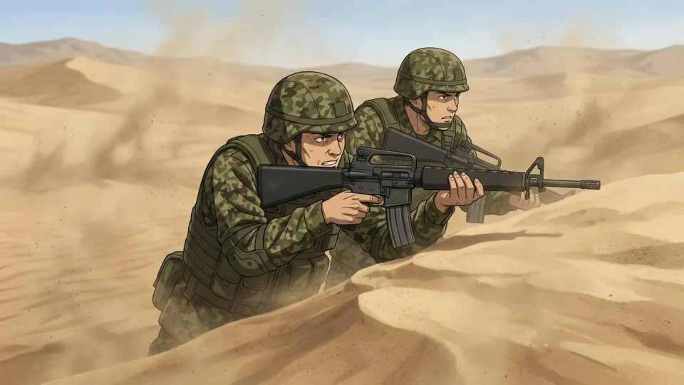 砂漠で戦闘を行う兵士たち