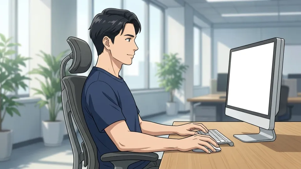 オフィスで快適な椅子に座って仕事をする人。