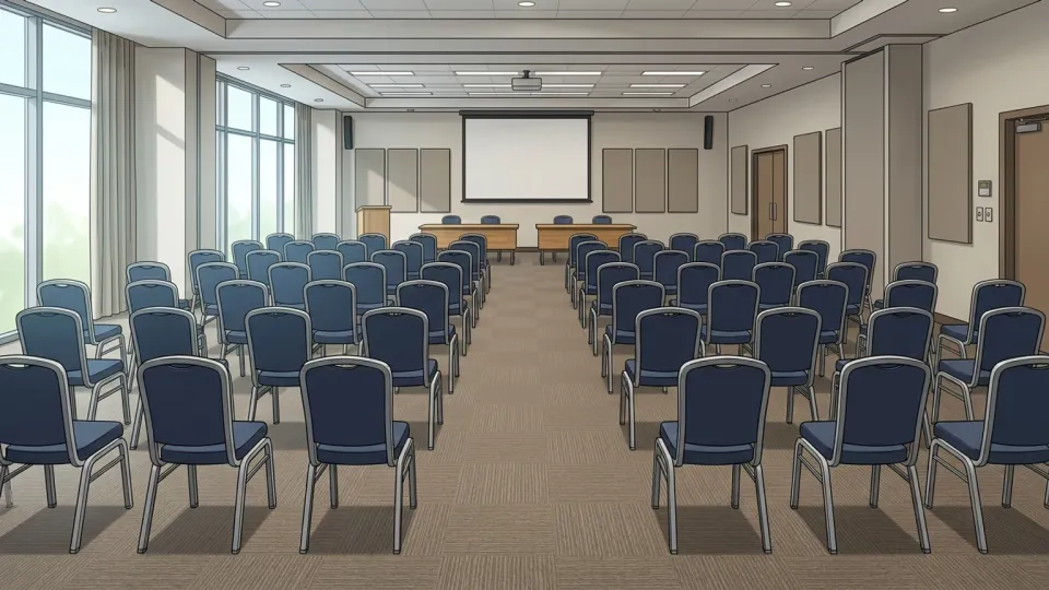60人を余裕をもって収容できる会議室