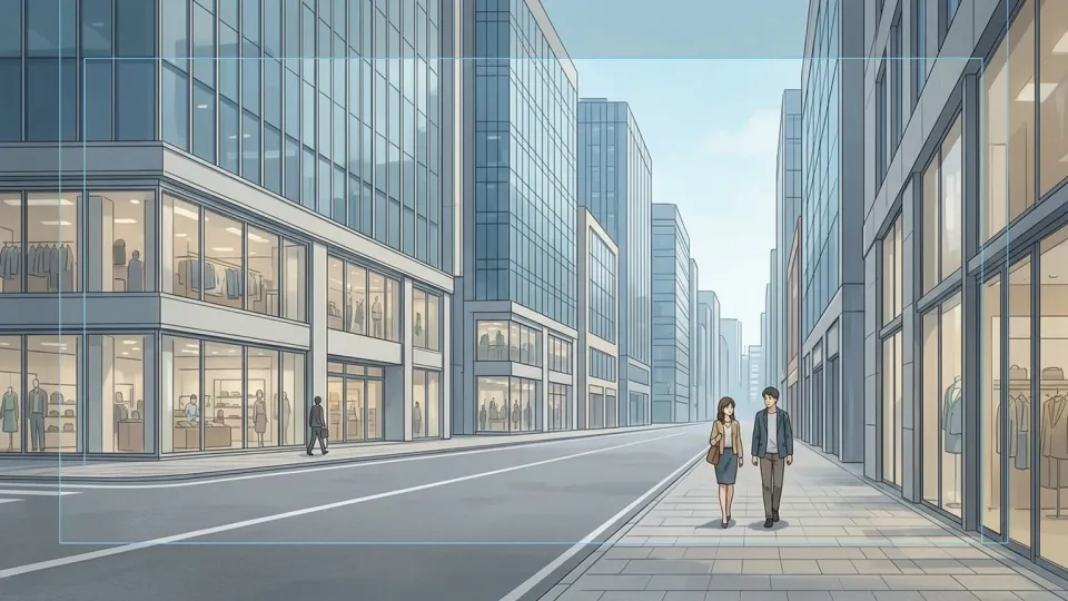 オフィスビルが並ぶ都市の通り