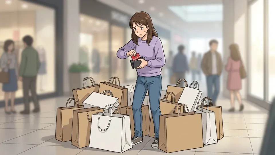 買い物の癖が止められない女性の様子