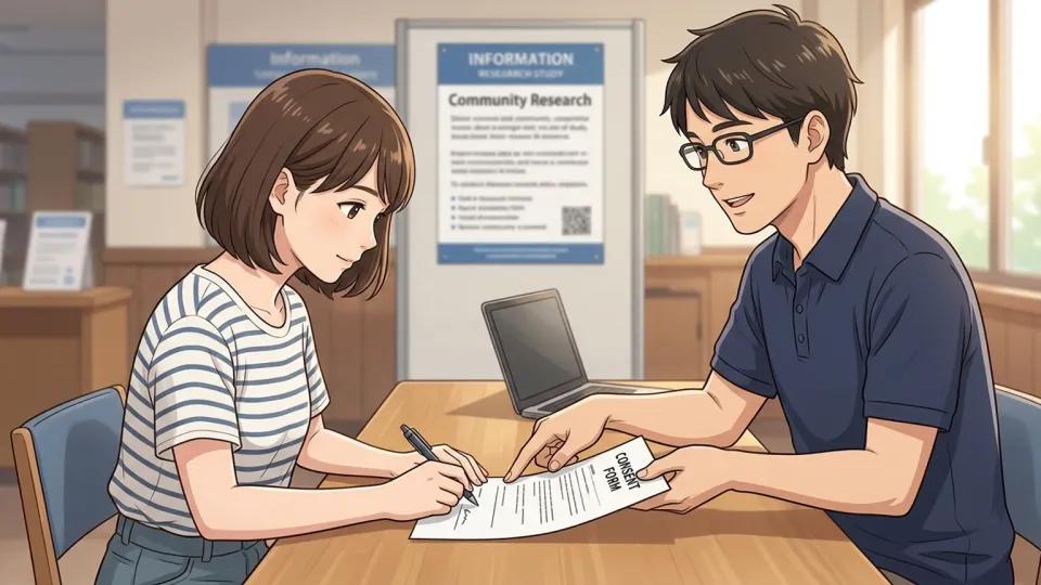 アンケート回答の利用に同意して署名する参加者