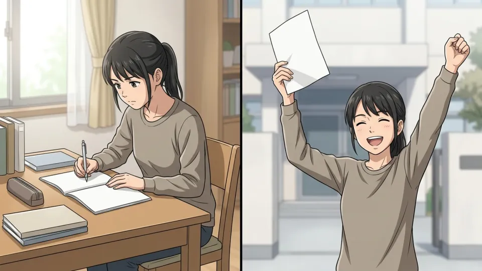 試験に合格して喜ぶ女性