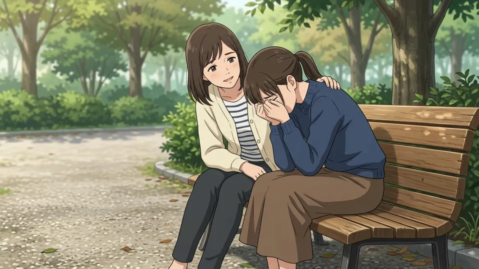 悲しんでいる友人を慰める女性
