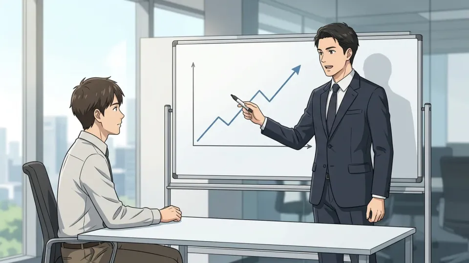 オフィスで助言を行うコンサルタントのイラスト