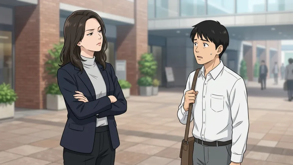 女性が男性を軽蔑の目で見る様子