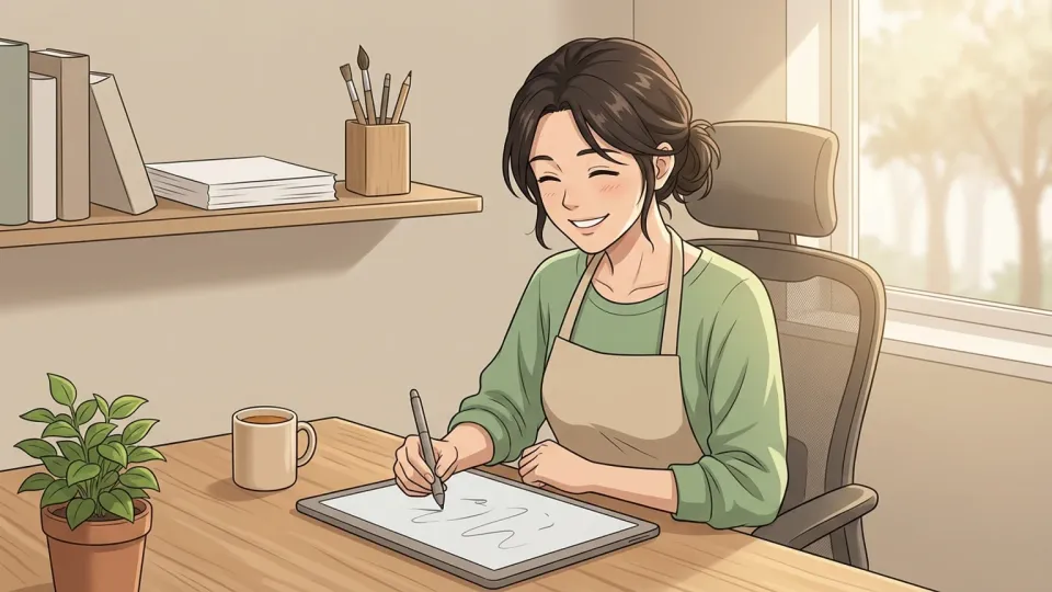 仕事に満足して微笑む女性