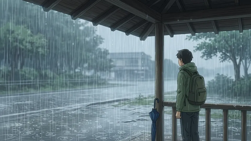 絶え間ない雨が降り続く様子を示す写真