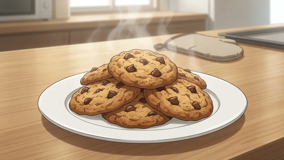 皿に盛られた焼きたてのチョコチップクッキー