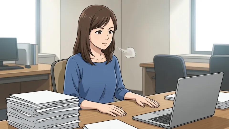 大量の仕事に落ち着いて対処している女性