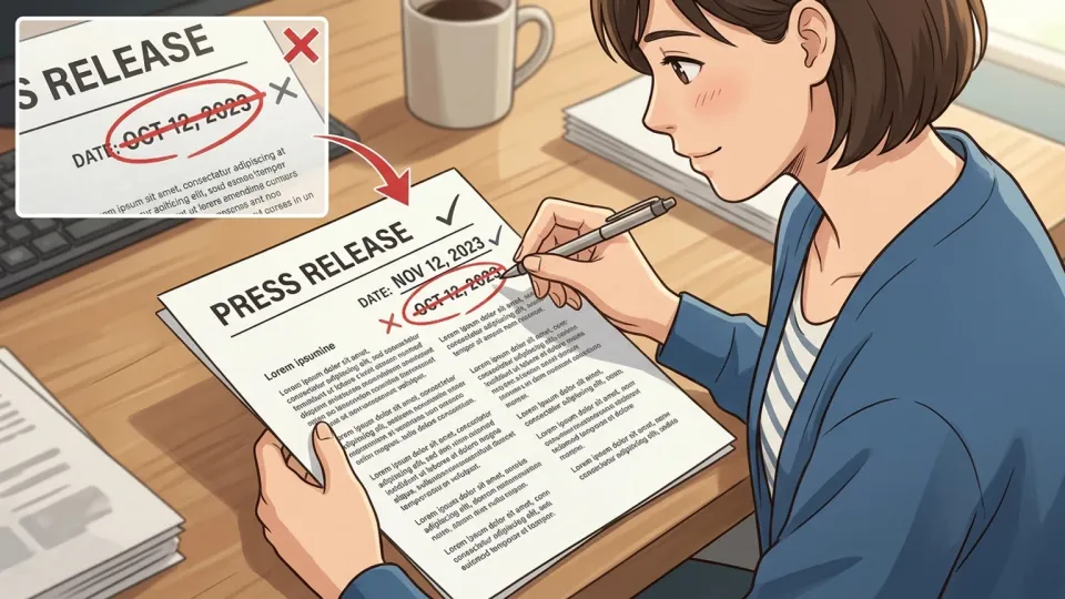 編集者がプレスリリースの誤った日付を訂正している