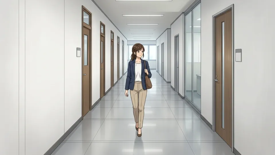 廊下を歩く女性