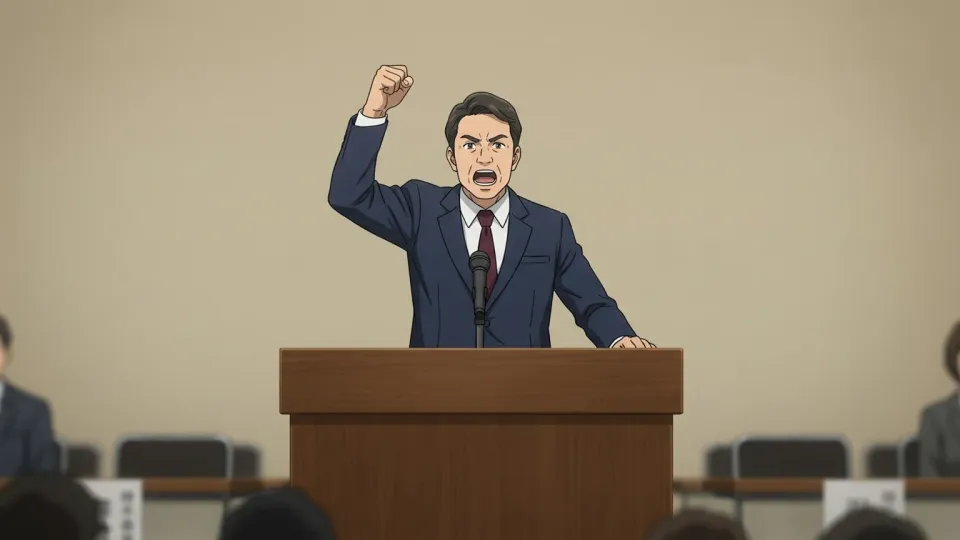 汚職撲滅を訴える政治家の演説