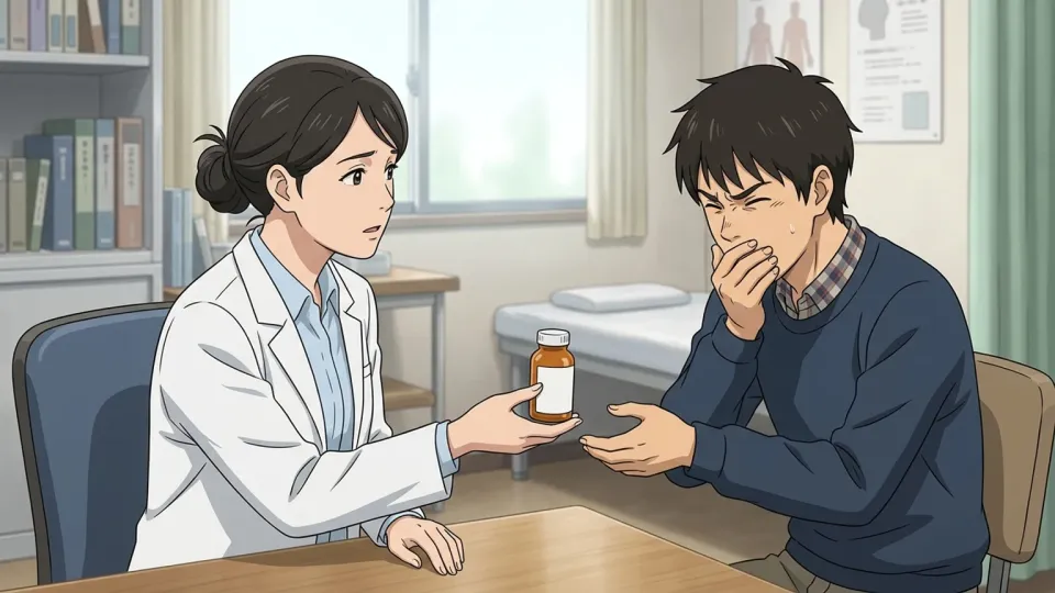 医師から薬を受け取る患者