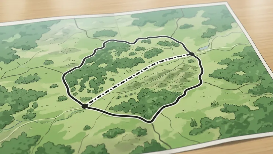 地図上に示された郡の行政区域と新しい道路の建設予定地