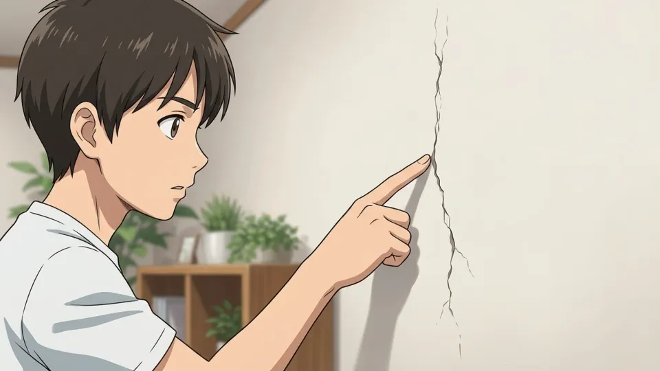 リビングの壁にある小さなひび