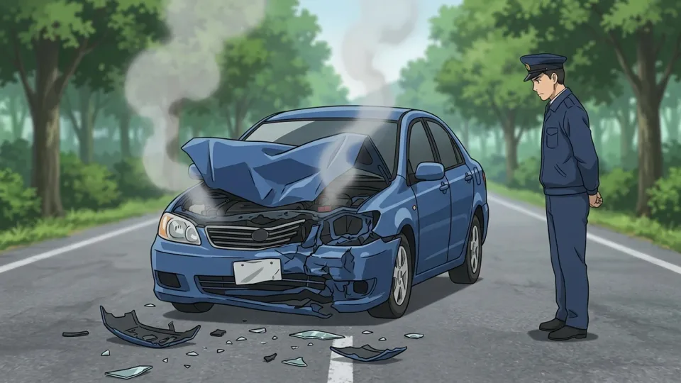 道路上で警察が調査している自動車事故の現場