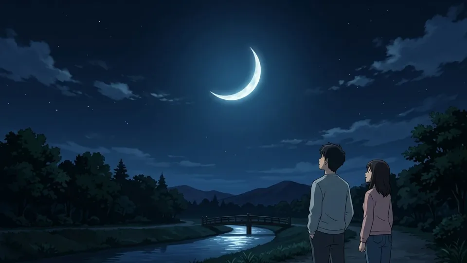 夜空に輝く三日月