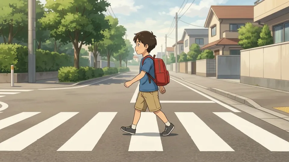 横断歩道を渡る子供たち
