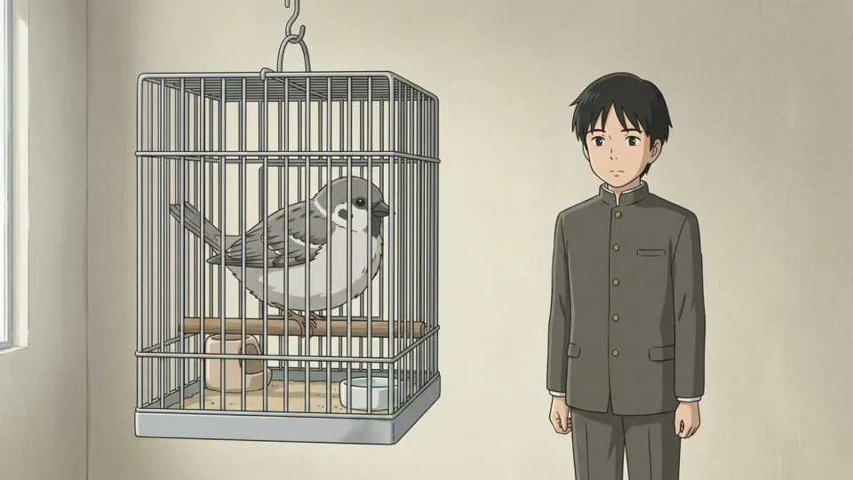 小さな籠に閉じ込められた鳥