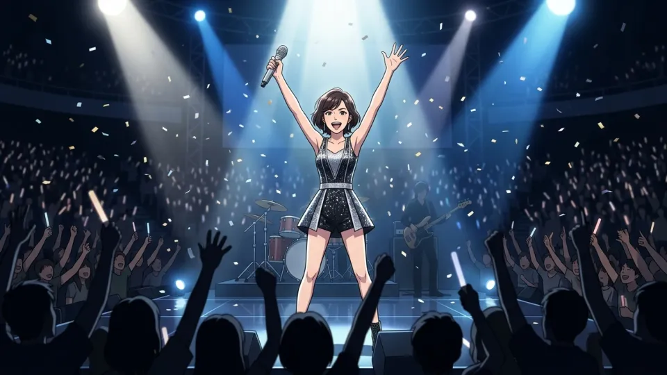 ステージ上で歓声を浴びる歌手