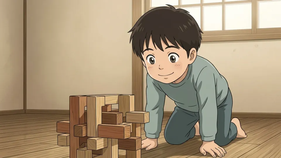 新しいおもちゃを興味深そうに見つめる子供