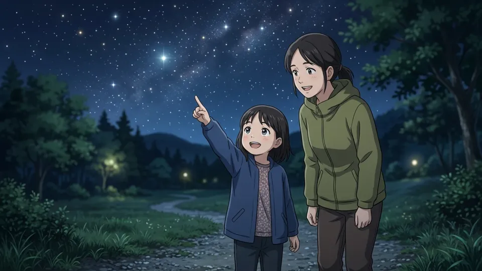 星について質問する好奇心の強い子供