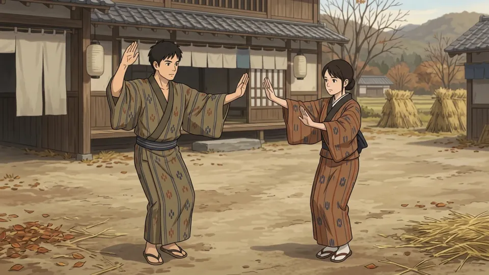 村の秋の収穫祭の様子。