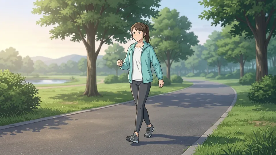 公園を散歩する人物