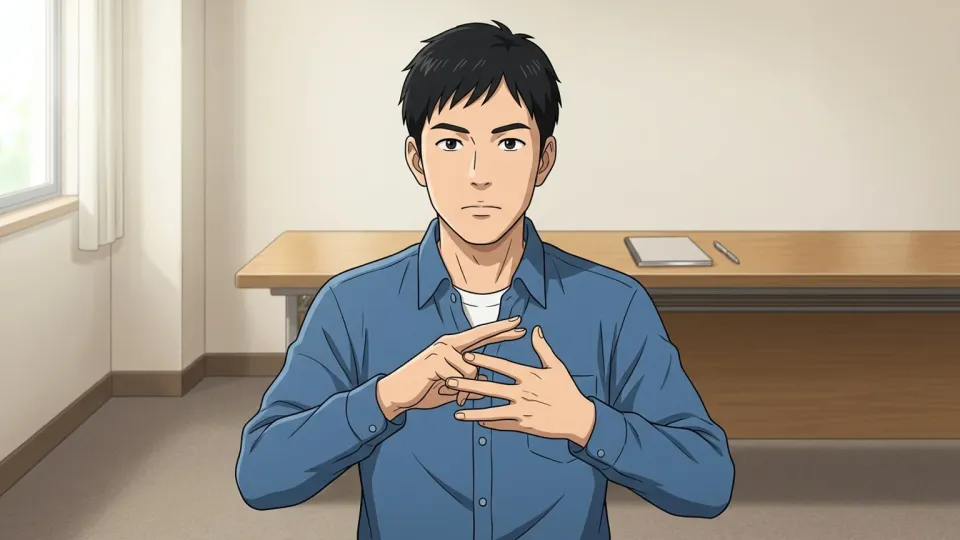 手話で会話をする男性